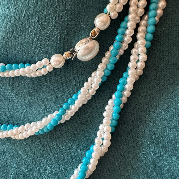 1960's Signed Japan Faux Seed Pearl Extra Long Twisted Necklace and Earring Set - Picture 3 of 8